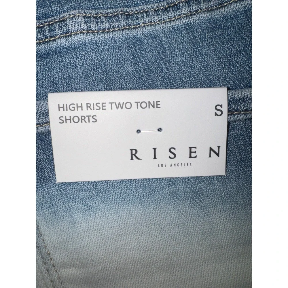 Risen Jeans High Rise Two Tone Shorts Womens Blue White Ombre Frayed Small NEW